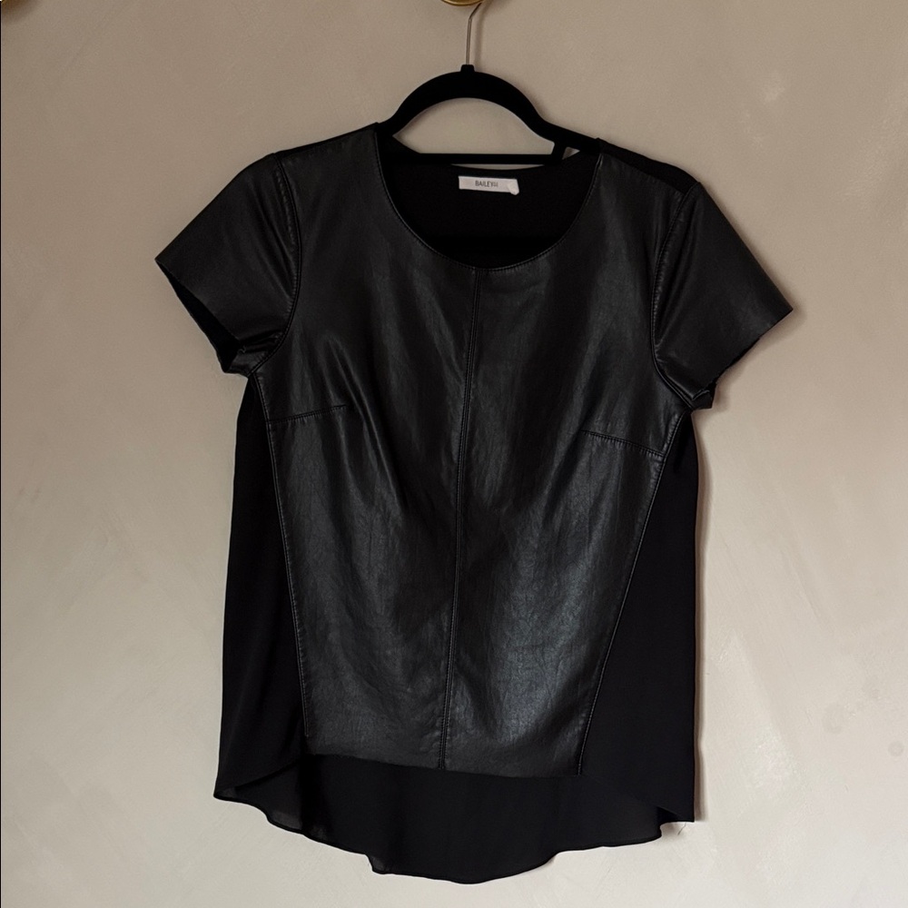 Black Faux Leather Women's Top